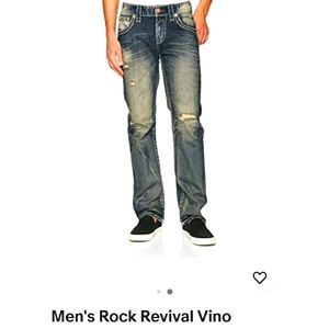 Rock Revival Men's Vino Straight Thick Stitch Blue Denim Jeans Size 32
